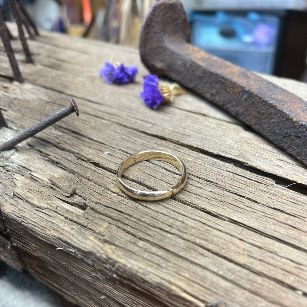 Hand forged, Gold filled ring, band, wedding band, unisex